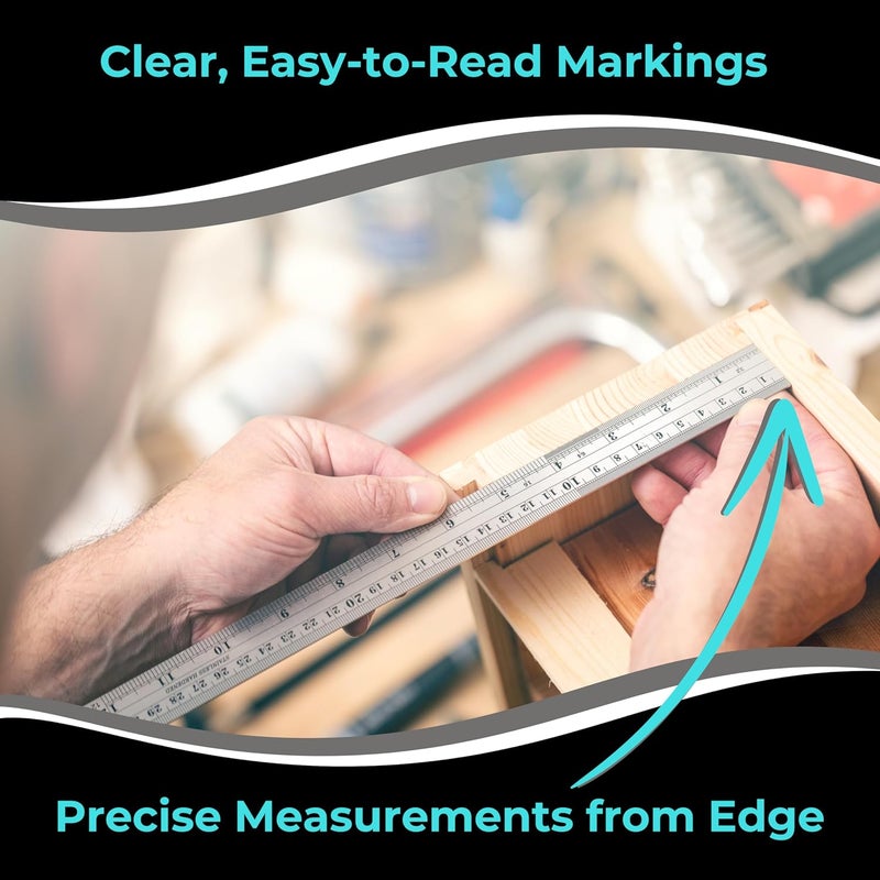 NOKKO Stainless Steel Ruler 10-Pack - Measuring Set of 12-Inch/30cm Metal Rulers with Imperial & Metric Measurements & Conversion Table - Heavy Duty Stainless Steel, Etched Markers, Straight Edges - Image 3