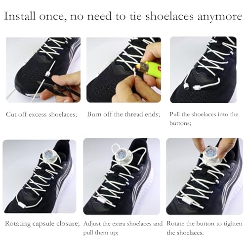FFZDENA 1 Pair No Tie Shoe Laces, 2 Pcs White Shoe Laces With Metal Capsule And Knob, Elastic Laces For Shoes, Dial Lace Shoes For Men, Auto Lace Shoes For Hiking, Surfing, Running, Walking, Formal Shoes - Image 4