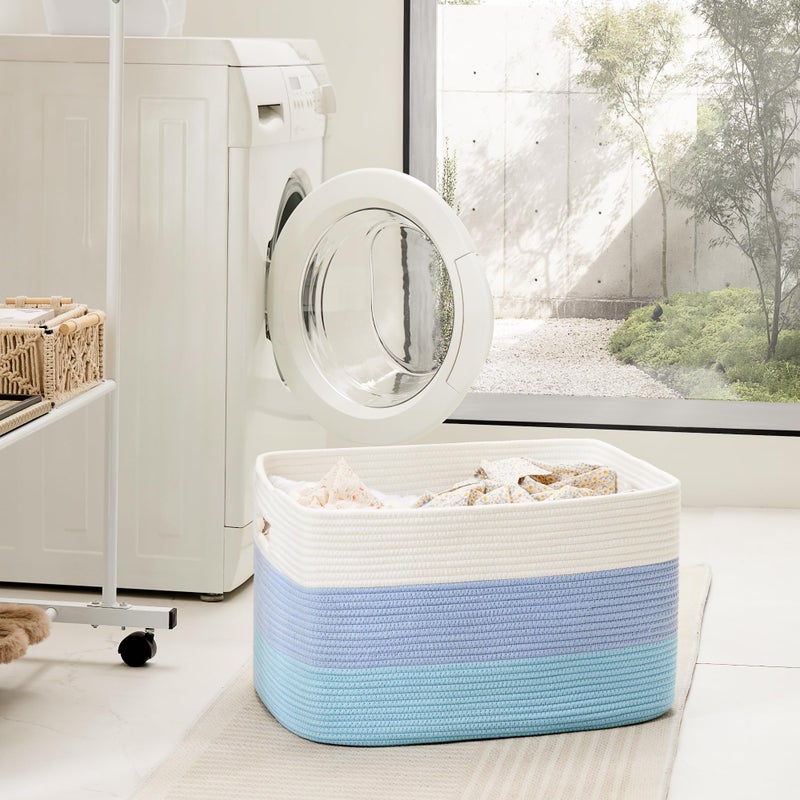 Artfeel Blanket Basket,Rectangle Woven Baskets for Storage,30L Laundry Basket for Decorative Nursery Blanket,Toys,Dirty Clothes and Magazine in Shelves,Baby Room,and Living Room - Image 3