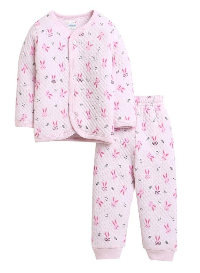 BUMZEE Pink Girls Full Sleeves Polyfill Winter Wear Set Age - 0-3 Months (Peb9813B-pnk) - Image 1