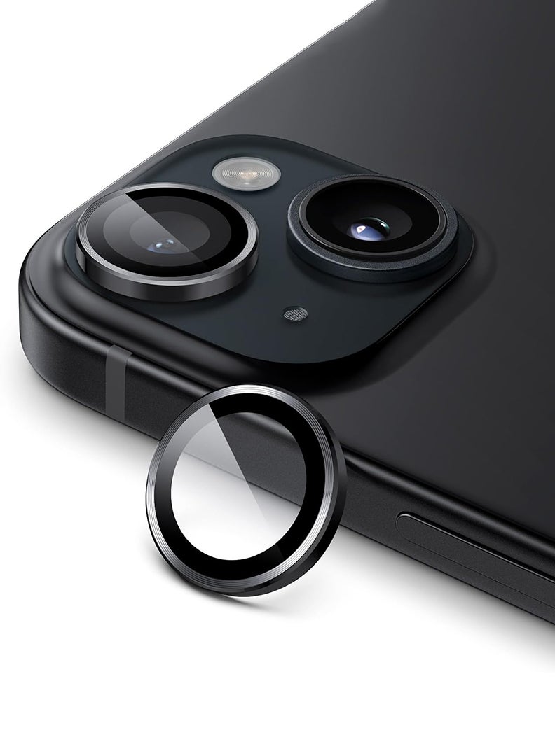 Theodor iPhone 13/ 13 Mini 2 Pcs Camera Lens Protector With 9H Tempered HD Glass Camera Cover Anti Scratch Aluminum Alloy Camera Ring, Black - Image 1