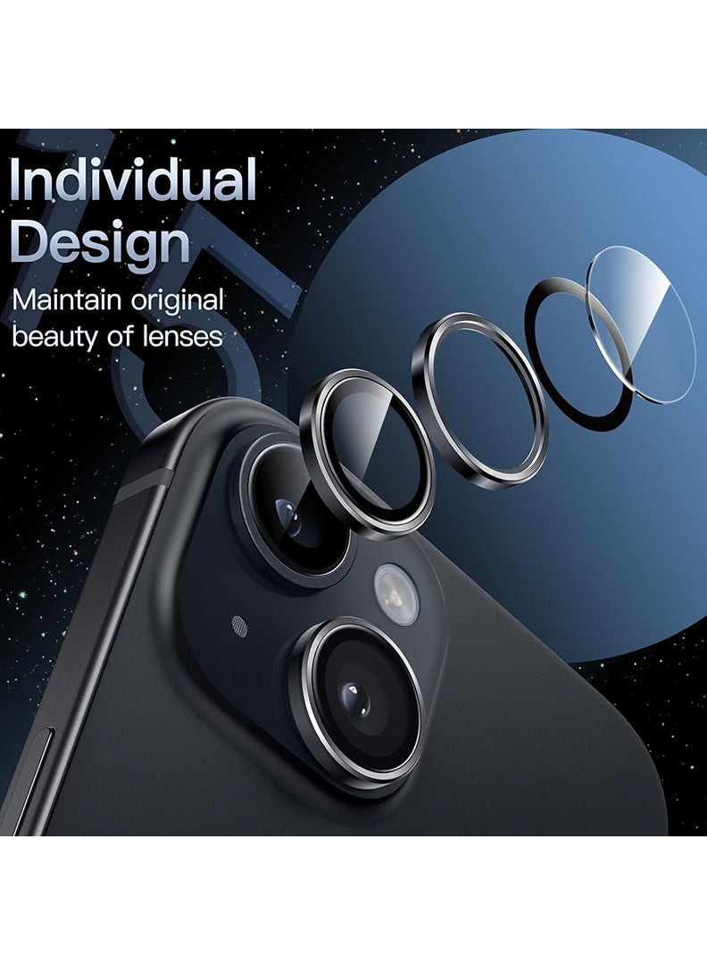 Theodor iPhone 13/ 13 Mini 2 Pcs Camera Lens Protector With 9H Tempered HD Glass Camera Cover Anti Scratch Aluminum Alloy Camera Ring, Black - Image 2