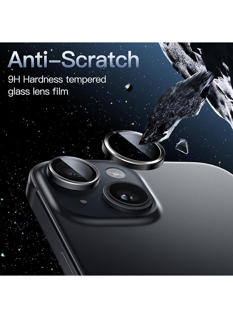 Theodor iPhone 13/ 13 Mini 2 Pcs Camera Lens Protector With 9H Tempered HD Glass Camera Cover Anti Scratch Aluminum Alloy Camera Ring, Black - Image 3