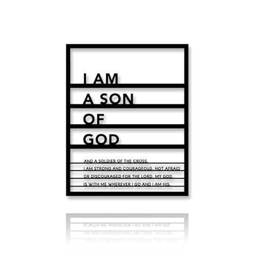 Yuzhuo Metal Teen Boy Room Wall Decor I Am a Son of God Wall Art Sign for Boys Bedroom Playroom living Room Bathroom Motivational Sculptures Black - Image 1