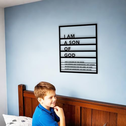Yuzhuo Metal Teen Boy Room Wall Decor I Am a Son of God Wall Art Sign for Boys Bedroom Playroom living Room Bathroom Motivational Sculptures Black - Image 3