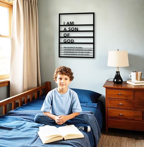 Yuzhuo Metal Teen Boy Room Wall Decor I Am a Son of God Wall Art Sign for Boys Bedroom Playroom living Room Bathroom Motivational Sculptures Black - Image 2