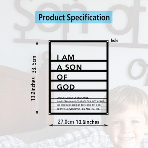 Yuzhuo Metal Teen Boy Room Wall Decor I Am a Son of God Wall Art Sign for Boys Bedroom Playroom living Room Bathroom Motivational Sculptures Black - Image 4