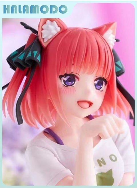The Quintessential Quintuplets Bride Anime Figurine of Nino in Cat - themed Pajamas with Exquisite Details, a Preferred Option for Placement on Car Dashboards and Desktops 11 cm