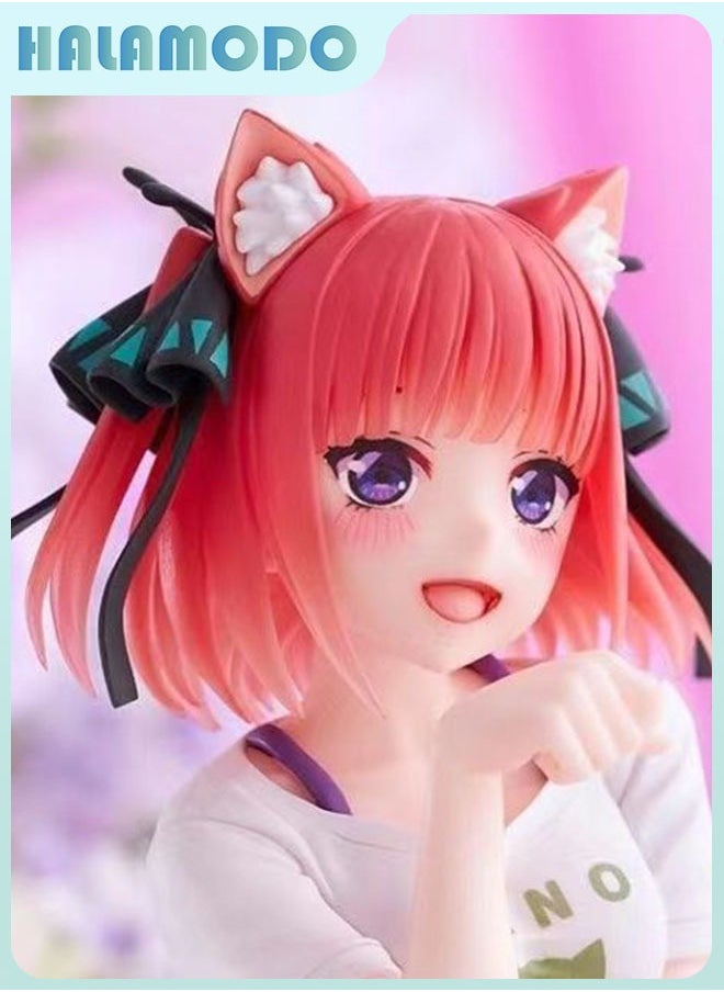 The Quintessential Quintuplets Bride Anime Figurine of Nino in Cat - themed Pajamas with Exquisite Details, a Preferred Option for Placement on Car Dashboards and Desktops 11 cm