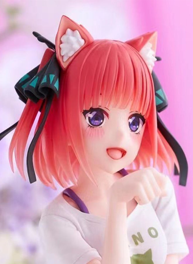 HALAMODO The Quintessential Quintuplets Bride Anime Figurine of Nino in Cat - themed Pajamas with Exquisite Details, a Preferred Option for Placement on Car Dashboards and Desktops 11 cm - Image 1