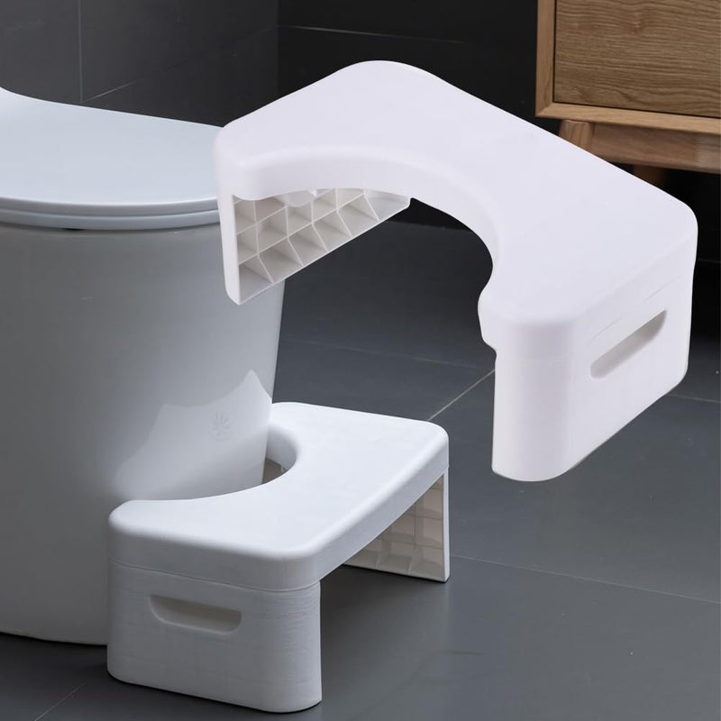 coldchill 7 inch Folding Toilet Stool Squatting Poop Stool Bathroom Potty Step Stool Toilet Assistance Steps Step Stool Fits All Toilets Detachable  Stackable for Healthier Toilet Posture White