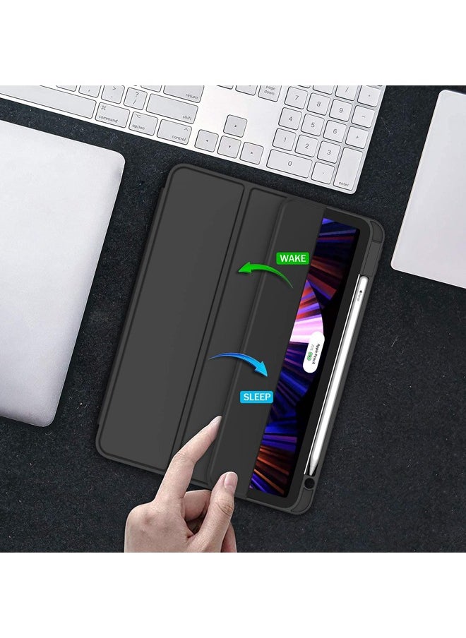Rock Pow - Cover Case For iPad Pro 11 Inch Case 2022/2021/2010/2018 Gen with Pencil Holder,Smart iPad Case Support Touch ID and Auto Wake/Sleep with Auto 2nd Gen Pencil Charging Black - Image 1