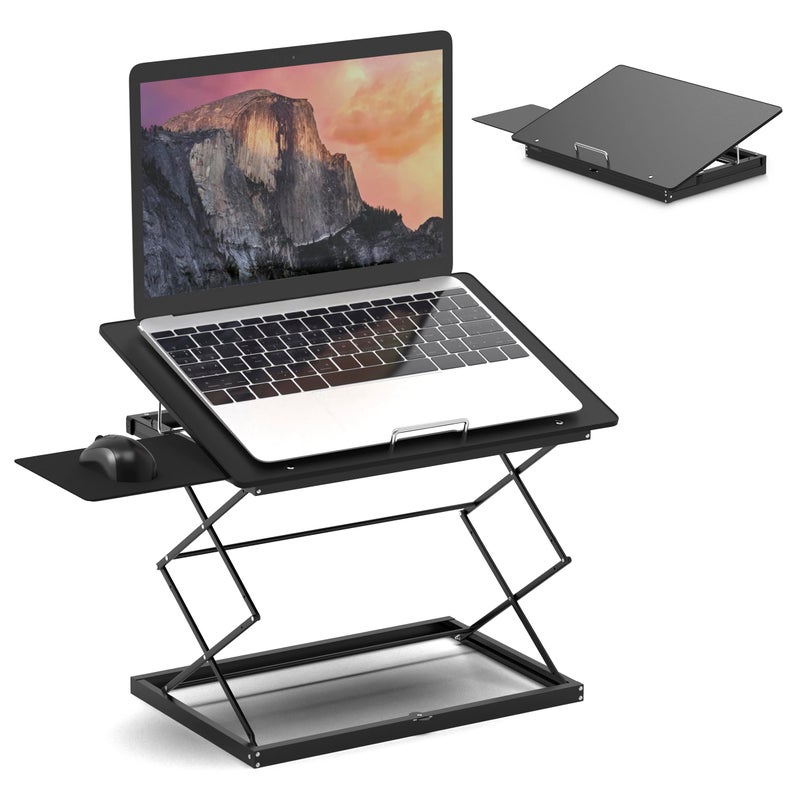 Uncaged Ergonomics CD4 Adjustable Standing Desk Converter for Laptops, Vertical Laptop Stand, Table Top Riser Standing Desk with Mouse Pad, 2.6"-18.6" Adjustable Height Converter - Image 1