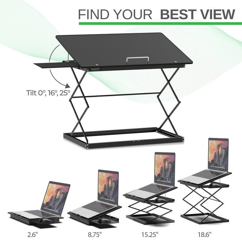 Uncaged Ergonomics CD4 Adjustable Standing Desk Converter for Laptops, Vertical Laptop Stand, Table Top Riser Standing Desk with Mouse Pad, 2.6"-18.6" Adjustable Height Converter - Image 5