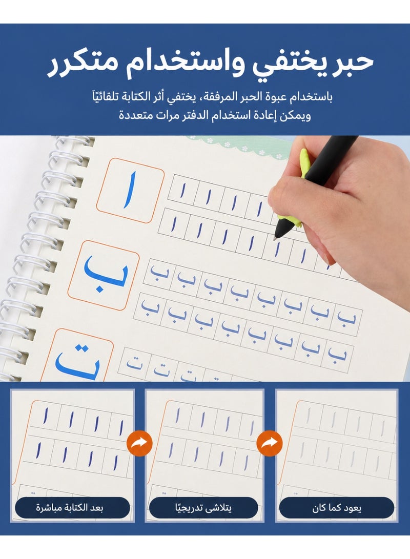 4 Pcs Arabic Magic Copybook, Reusable Groove Handwriting Practice Books, Arabic Alphabet Writing Set with Magic Pen, Grip and 5 Refills for Kids, Preschool, School Supplies - Image 2