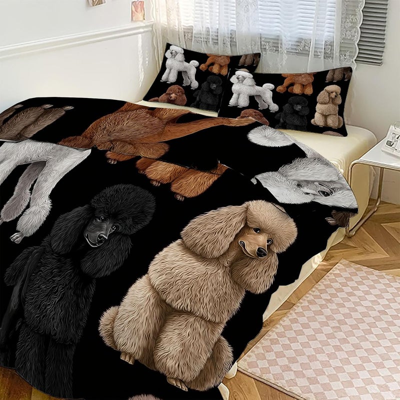 Reversible Duvet Cover Sets Poodle Twin Bedding Cute Pets Comforter Cover Sets Ultra Soft Quilt Bed Covers Set with Pillow Cases, 68" x 90", Black - Image 3