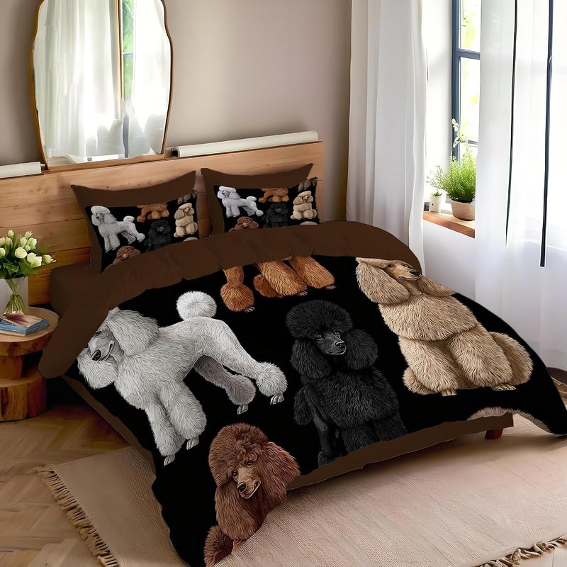 Reversible Duvet Cover Sets Poodle Twin Bedding Cute Pets Comforter Cover Sets Ultra Soft Quilt Bed Covers Set with Pillow Cases, 68" x 90", Black - Image 2