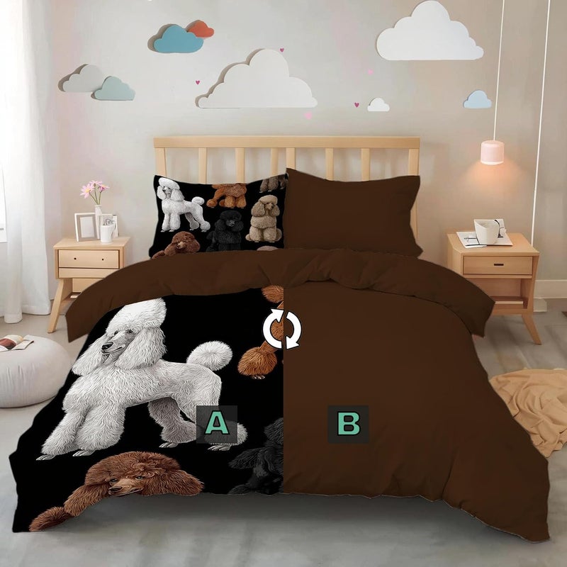 Reversible Duvet Cover Sets Poodle Twin Bedding Cute Pets Comforter Cover Sets Ultra Soft Quilt Bed Covers Set with Pillow Cases, 68" x 90", Black - Image 4