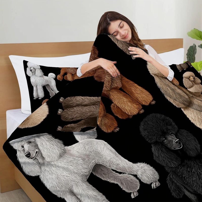 Reversible Duvet Cover Sets Poodle Twin Bedding Cute Pets Comforter Cover Sets Ultra Soft Quilt Bed Covers Set with Pillow Cases, 68" x 90", Black - Image 5