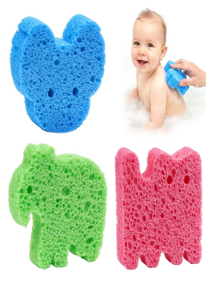 Yookat 3Pcs Cute Baby Bath Sponge Natural Soft Kids Bath Sponge with Cat Koala Elephant Shapes Plant Based Wood Pulp Cotton Shower Sponge for Infant Toddler Newborns - Image 1
