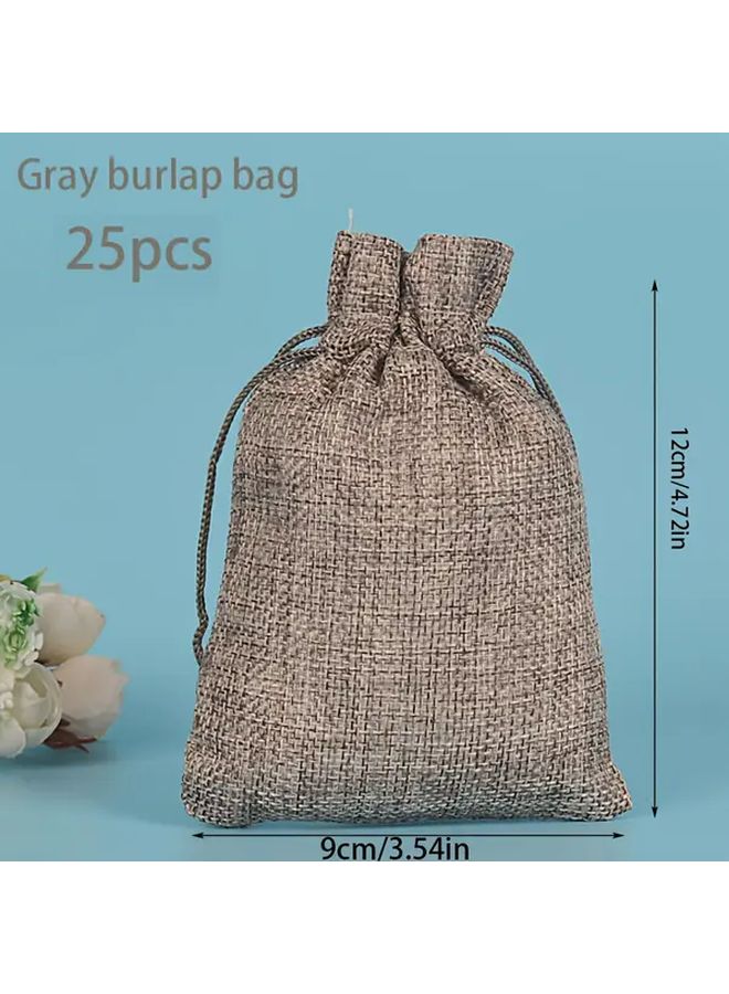 25 Pcs Gray Burlap Bags 9x12cm Drawstring Storage for Jewelry - Image 5