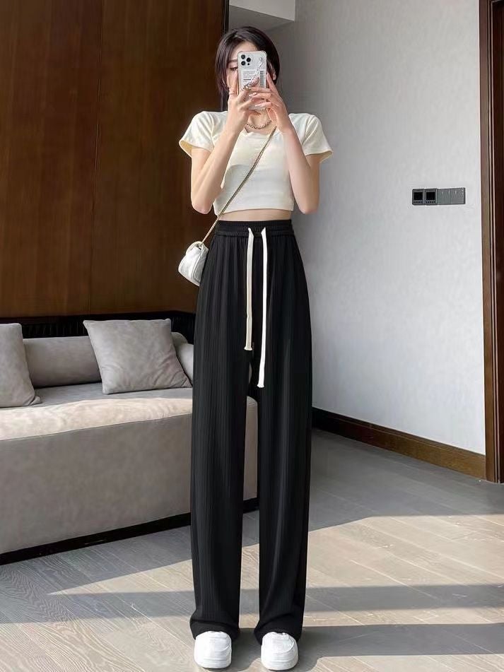Wide-Leg Pants For Girls, Summer Thin Straight Pants, High-Waisted Slimming And Drapey, Lazy Style, Loose Floor-Length Casual Pants - Image 3