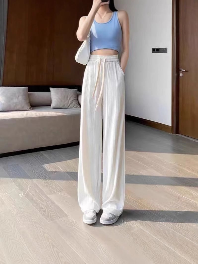 Wide-Leg Pants For Girls, Summer Thin Straight Pants, High-Waisted Slimming And Drapey, Lazy Style, Loose Floor-Length Casual Pants - Image 2