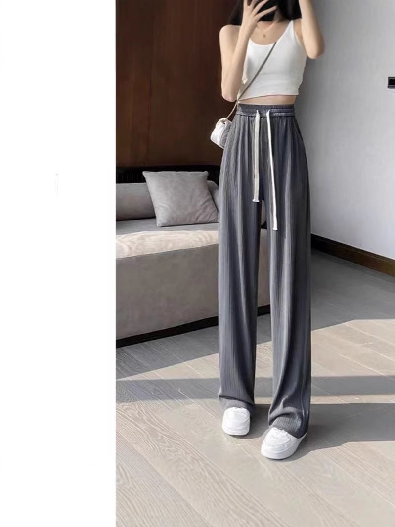 Wide-Leg Pants For Girls, Summer Thin Straight Pants, High-Waisted Slimming And Drapey, Lazy Style, Loose Floor-Length Casual Pants - Image 1