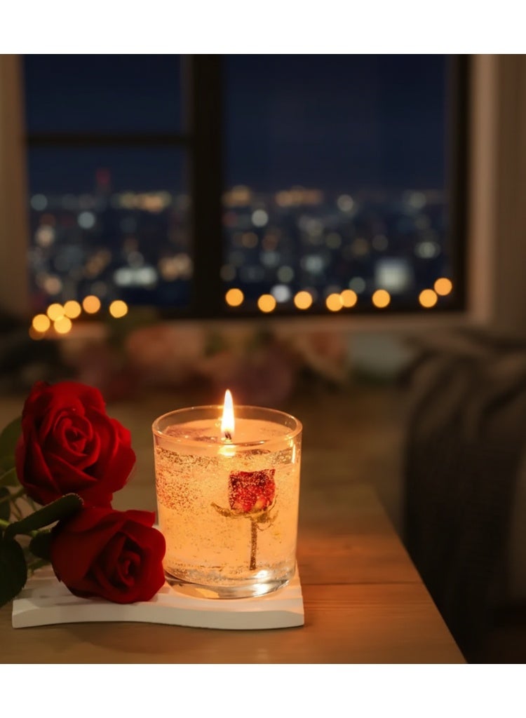 شمعة هلامية عطرية برائحة الورد في وعاء زجاجي – العلاج بالعطور، تعزيز المزاج، ديكور المنزل والاسترخاء - Image 1