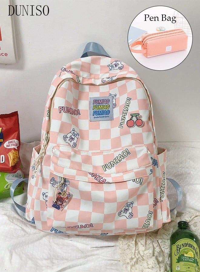 DUNISO Girl's School Backpack with Pencil Case Waterproof Book Bag with Compartments for Teen Girl Kid Students Elementary School Kids' School Bag With Large Capacity  - Image 1