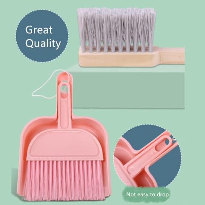 KIDS CLEANING TOY SET FOR TODDLERS, 7 PIECE KIDS BROOM TODDLER CLEANING SET CLEANING TOOLS-BROOM, MOP, DUSTER, BRUSH, DUSTPAN AND HANGING STAND HOUSEKEEPING KIT (7 PIECES PINK CLEANING SET) - Image 3