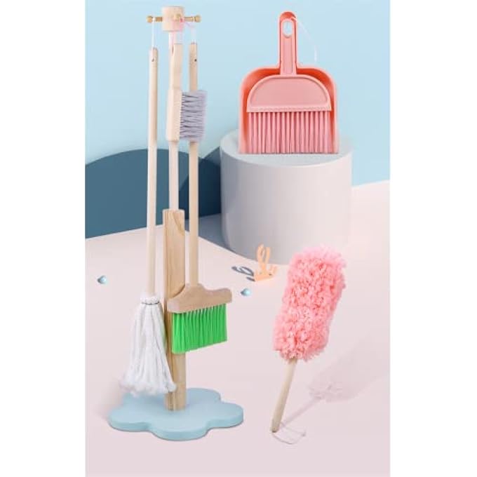 KIDS CLEANING TOY SET FOR TODDLERS, 7 PIECE KIDS BROOM TODDLER CLEANING SET CLEANING TOOLS-BROOM, MOP, DUSTER, BRUSH, DUSTPAN AND HANGING STAND HOUSEKEEPING KIT (7 PIECES PINK CLEANING SET) - Image 5