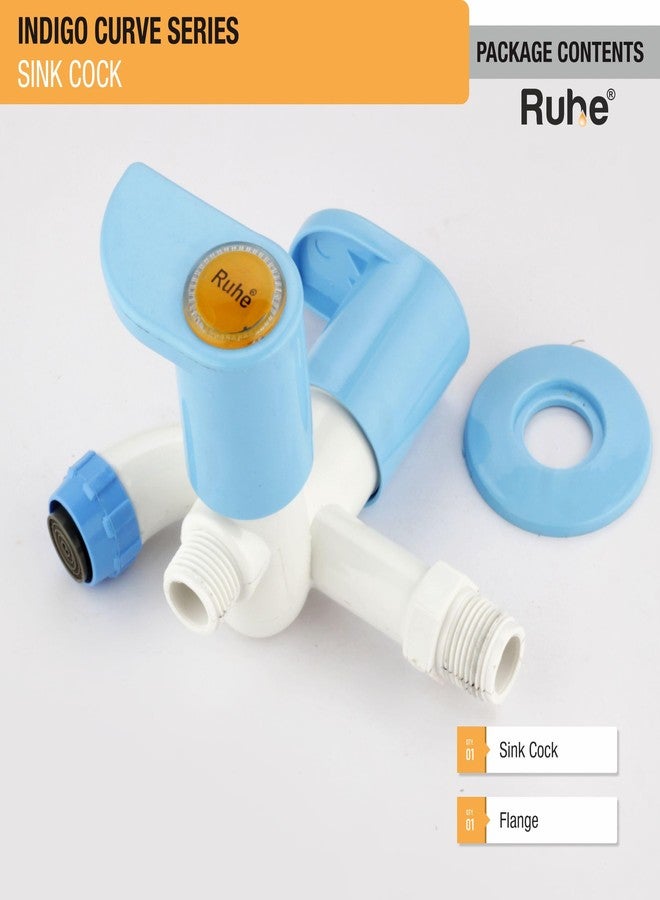 Ruhe® 2 Way Bib Cock PTMT Tap | PTMT/Plastic Indigo Curve Collection | 2 Way Bib Cock Faucet/Tap for Attachment of Health Faucet or Hand Shower | with Wall Flange | White & Blue | Pack of 4 - Image 5