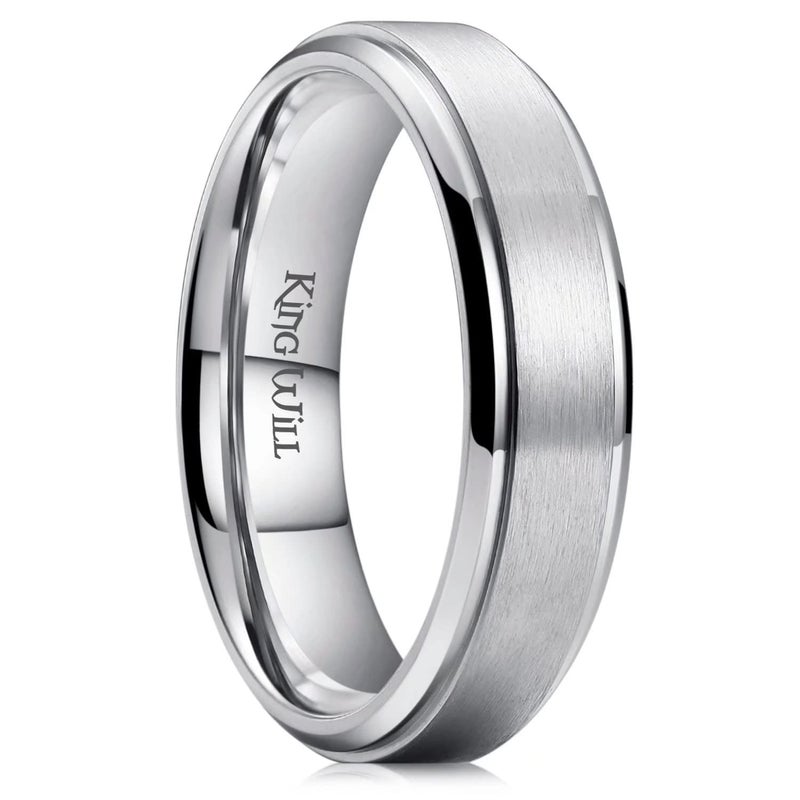 King Will BASIC 6mm Mens Titanium Wedding Ring Brushed Finished Wedding Band Comfort Fit Stepped Edge 9 - Image 1