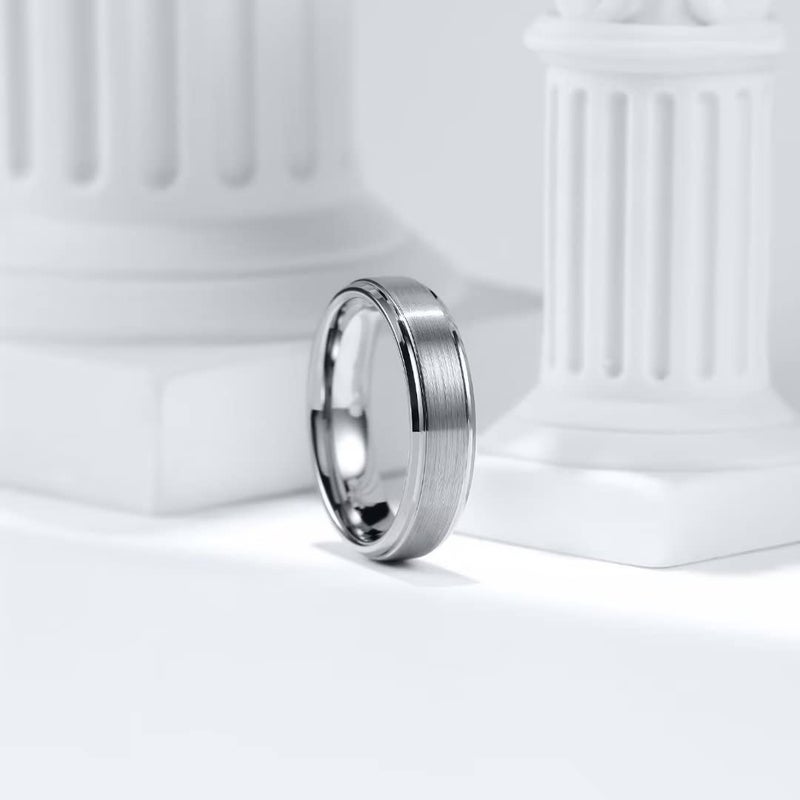 King Will BASIC 6mm Mens Titanium Wedding Ring Brushed Finished Wedding Band Comfort Fit Stepped Edge 9 - Image 2