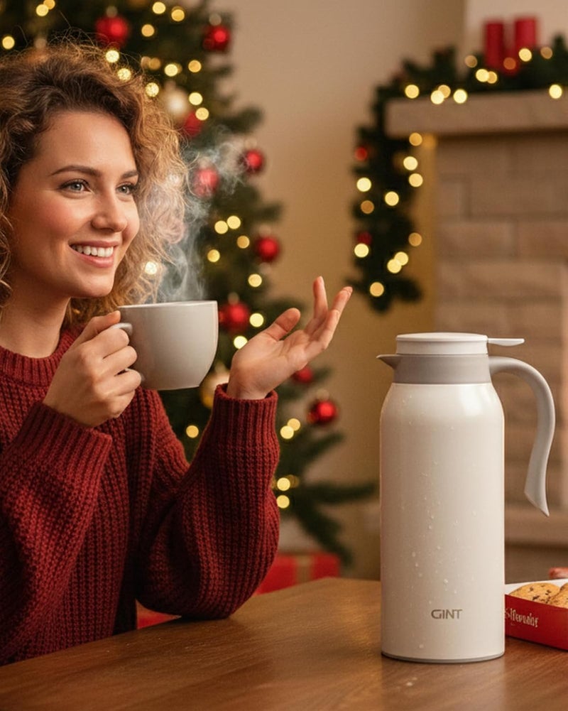 GiNT 51 Oz Stainless Steel Thermal Coffee Carafe, Double Walled Vacuum Insulated Flask, 12 Hour Heat Retention, 1.5 Liter Tea, Water, and Coffee Dispenser (Upgraded version White) - Image 2