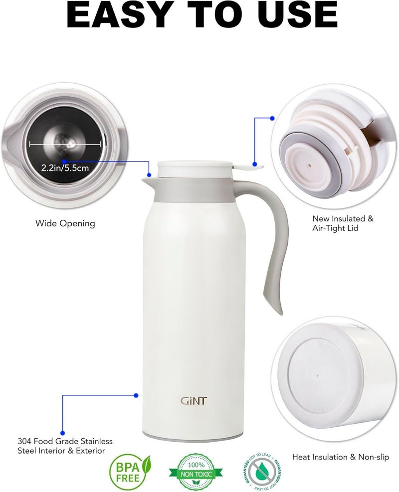 GiNT 51 Oz Stainless Steel Thermal Coffee Carafe, Double Walled Vacuum Insulated Flask, 12 Hour Heat Retention, 1.5 Liter Tea, Water, and Coffee Dispenser (Upgraded version White) - Image 4