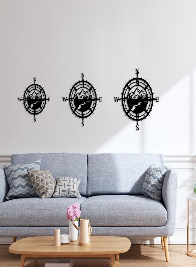 Resama Black Metal Mountain Nautical Compass Wall Decor, Forest Décorative Indoor or Outdoor Wall Hanging Art Perfect for Beach Coastal Themes - Image 5