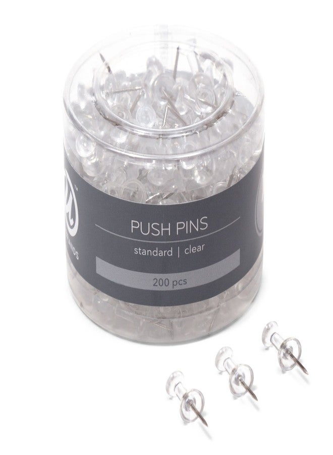 U Brands Push Pins, Clear Plastic Head Thumbtacks, Steel Point, 200-Count - Image 1