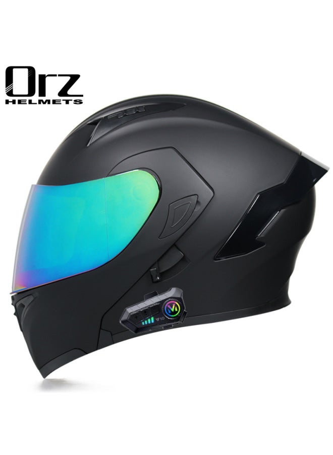 Orz Unisex Full Face Motorcycle Helmet with Y10 Bluetooth - Matte Black with Color Mirror