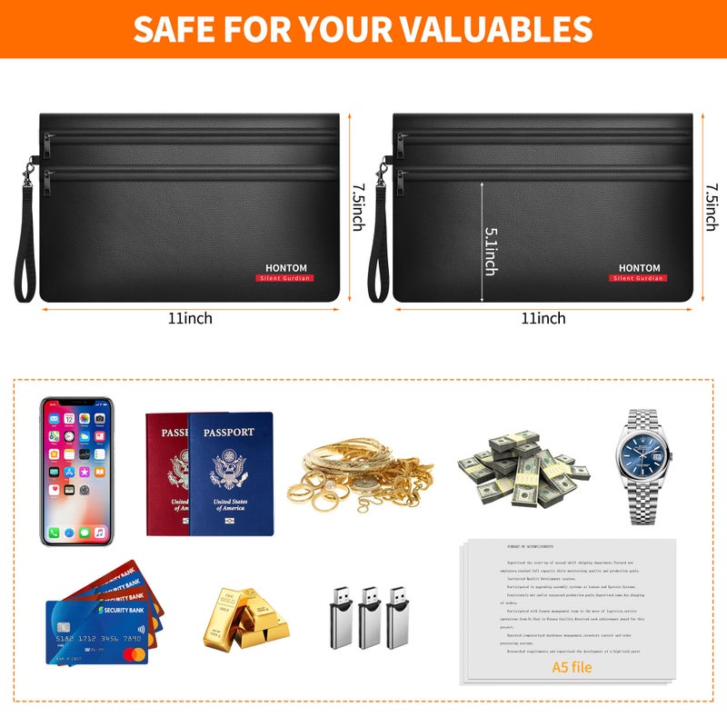 Hontom 6400â„‰ Fireproof Money Bags 2 Pack with Hidden Dual Zipper, 11x7.5 Inch Fireproof Cash Wallet with 12 Layers Heat Insulated, Fire Safe Pouch with Valuables for Passports, Jewellery, Bill etc. - Image 4