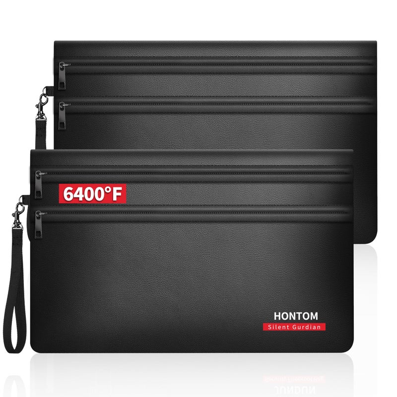 Hontom 6400â„‰ Fireproof Money Bags 2 Pack with Hidden Dual Zipper, 11x7.5 Inch Fireproof Cash Wallet with 12 Layers Heat Insulated, Fire Safe Pouch with Valuables for Passports, Jewellery, Bill etc. - Image 1