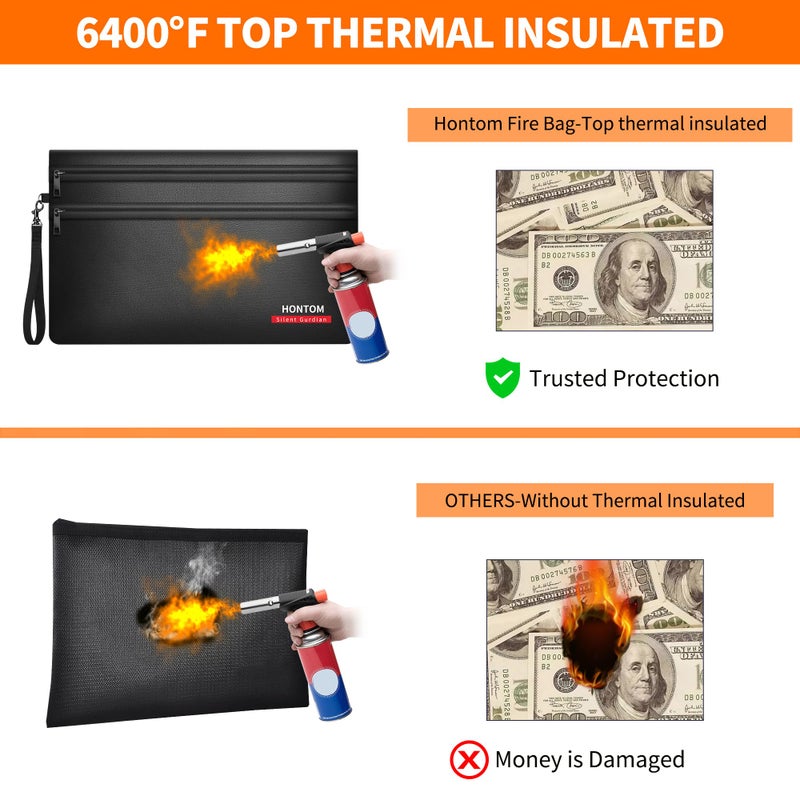 Hontom 6400â„‰ Fireproof Money Bags 2 Pack with Hidden Dual Zipper, 11x7.5 Inch Fireproof Cash Wallet with 12 Layers Heat Insulated, Fire Safe Pouch with Valuables for Passports, Jewellery, Bill etc. - Image 3