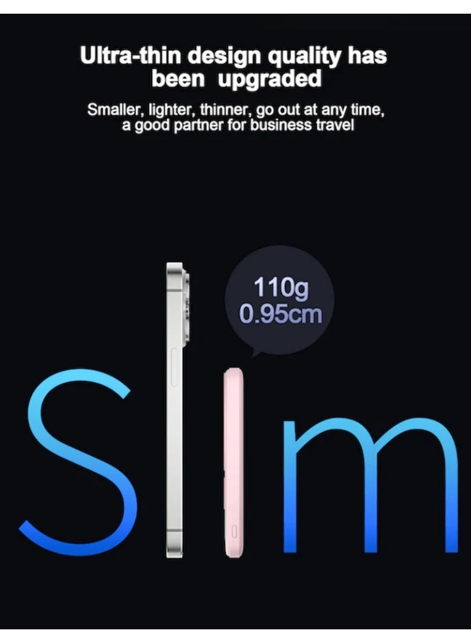 Airbot 5000mAh MagSafe Wireless power bank,for  smartphones that support wireless charging, net weight is only about 110g，strong magnetic adsorption，Lightweight and Magnetic, portable power bank for travel, supports 20W fast charging for wired charging（light blue） - Image 3