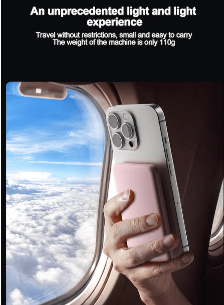 Airbot 5000mAh MagSafe Wireless power bank,for  smartphones that support wireless charging, net weight is only about 110g，strong magnetic adsorption，Lightweight and Magnetic, portable power bank for travel, supports 20W fast charging for wired charging（light blue） - Image 4