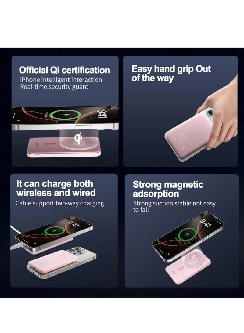 Airbot 5000mAh MagSafe Wireless power bank,for  smartphones that support wireless charging, net weight is only about 110g，strong magnetic adsorption，Lightweight and Magnetic, portable power bank for travel, supports 20W fast charging for wired charging（light blue） - Image 5