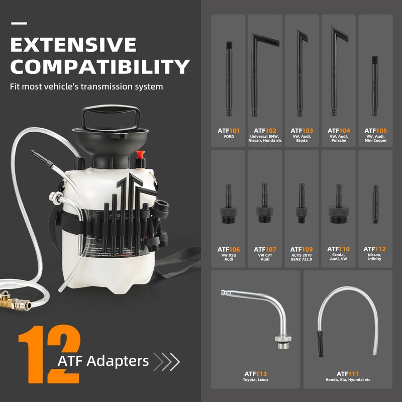 FOUR UNCLES 3L Transmission Fluid Pump - Manual Fluid Transfer Pump with 12 pcs ATF Adapters for Automotive Use, Transmission Fluid Transfer Pump kit - Image 2