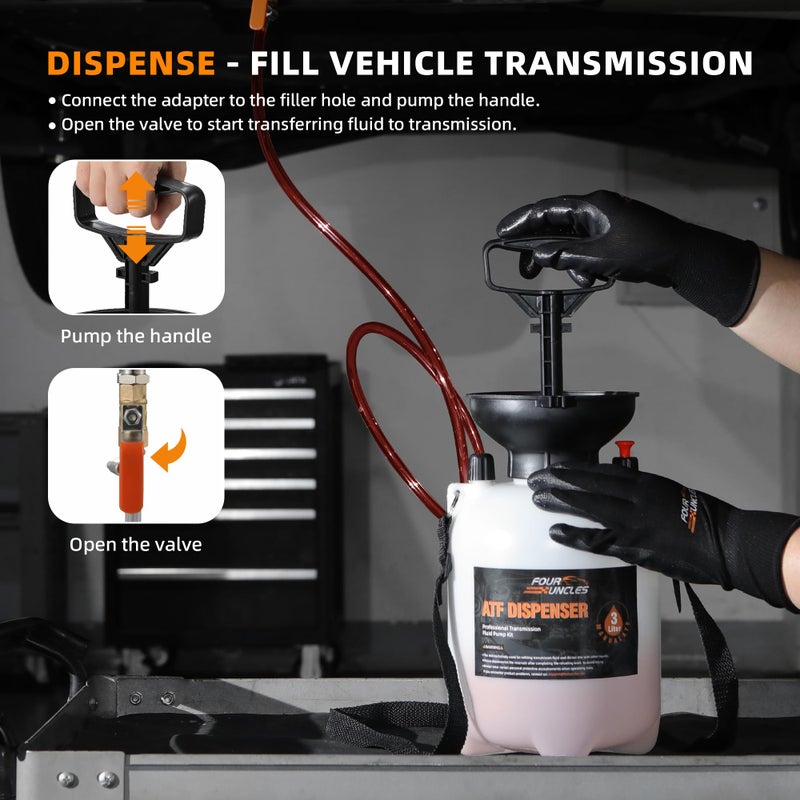 FOUR UNCLES 3L Transmission Fluid Pump - Manual Fluid Transfer Pump with 12 pcs ATF Adapters for Automotive Use, Transmission Fluid Transfer Pump kit - Image 3
