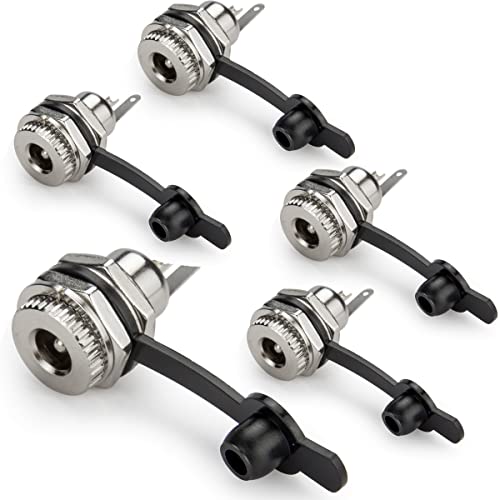 DIYhz 5.5 x 2.5mm DC Power Jack Socket Threaded Female Mount Connector Adapter with Dustproof Plug 5Pcs - Image 1