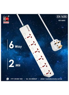 KADRIS Power Strips KD1606S Heavy Duty Extension Cord with 6 way Outlets with switches, Charging Socket with 2 meter Heat resistant  Extension Cord (White)  - Image 2